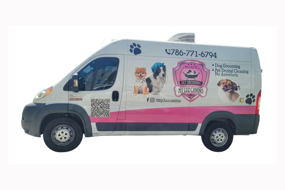 My Luz Canino specialized van used for mobile dog grooming in Miami