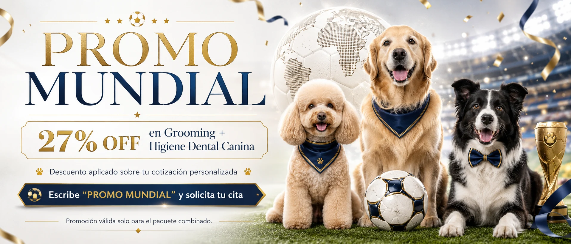 Promo Mundial 27 por ciento de descuento en grooming e higiene dental canina